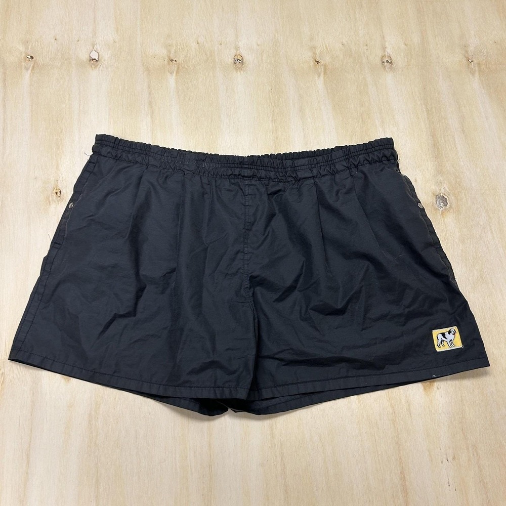 Y2K Big Dog Swim Shorts Mens 2XL Black Dog Patch Mesh Lined Trunks Elastic Waist